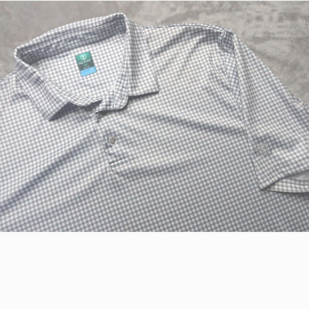 Pro Tour Coolplay Men's XL Blue White Gingham Check Golf Polo Shirt Short Sleeve
